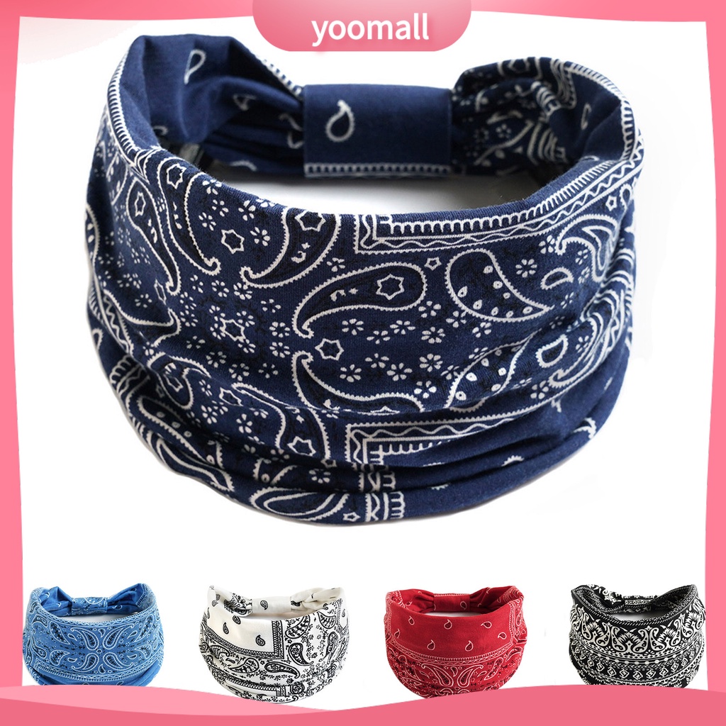 Băng Đô Cài Tóc Bản Rộng Chống Trượt Thấm Hút Mồ Hôi In Họa Tiết Hoa Phong Cách Bohemia Cho Nữ