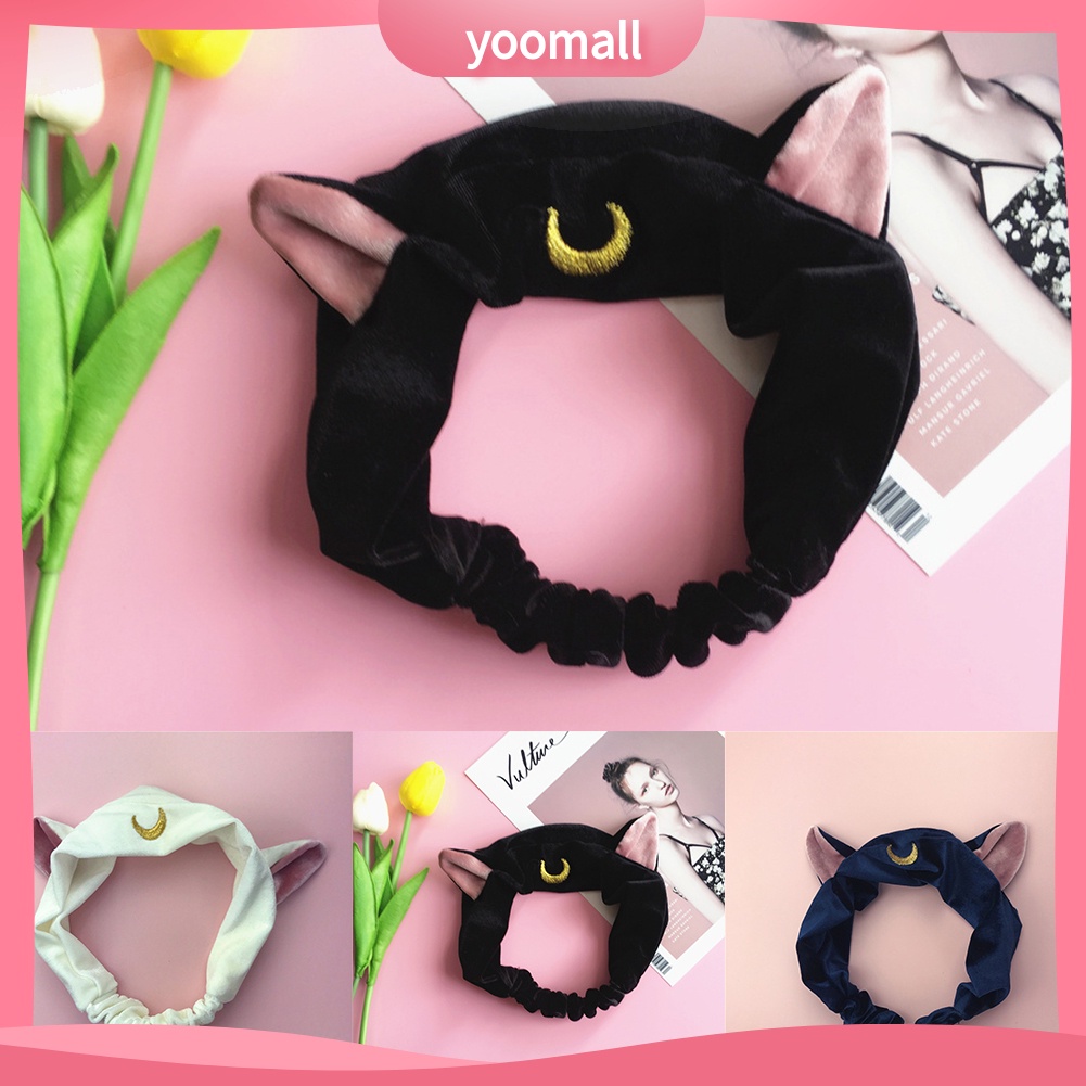 Băng Đô Tai Mèo Co Giãn Họa Tiết Thủy Thủ Mặt Trăng Dành Cho Trang Điểm Rửa Mặt