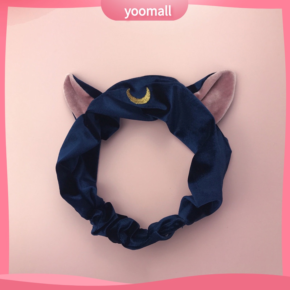 Băng Đô Tai Mèo Co Giãn Họa Tiết Thủy Thủ Mặt Trăng Dành Cho Trang Điểm Rửa Mặt