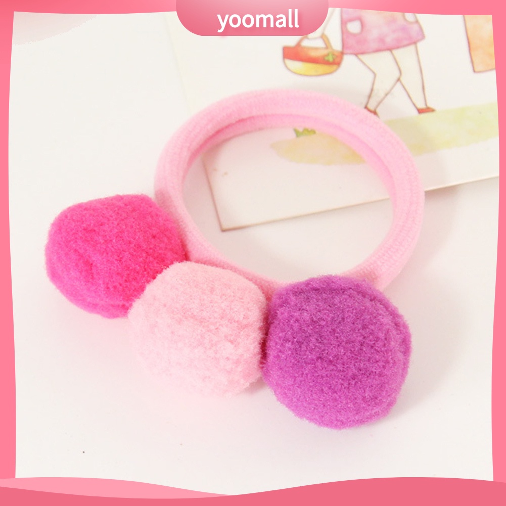 Dây Cột Tóc Đính Bóng Lông Nhung Co Giãn Dễ Thương Xinh Xắn Cho Bé Gái