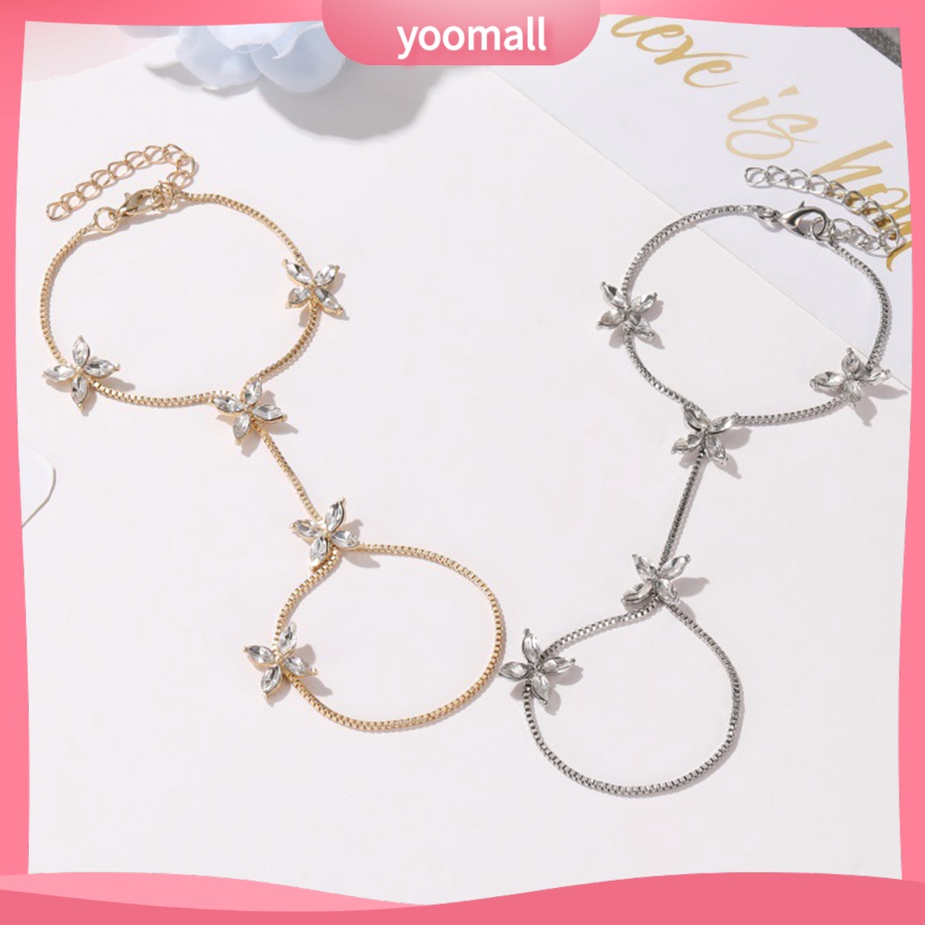 [YM] Vòng Đeo Tay May Mắn Bằng Hợp Kim Đính Đá Zirconia Bốn Lá Có Thể Điều Chỉnh Kỷ Niệ