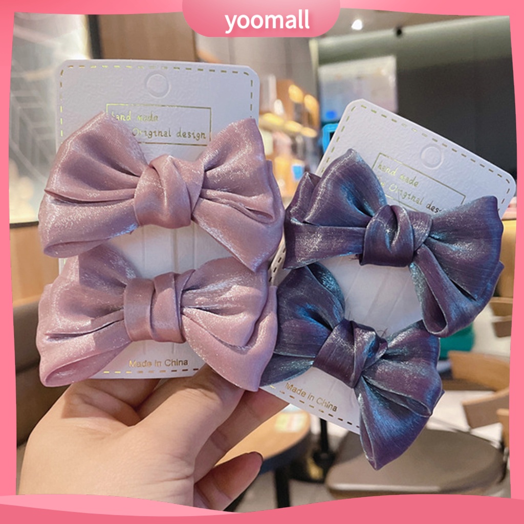 1 Cặp Kẹp Tóc Nơ Đính Ngọc Trai Giả Hai Lớp Chống Trượt Lâu Trôi