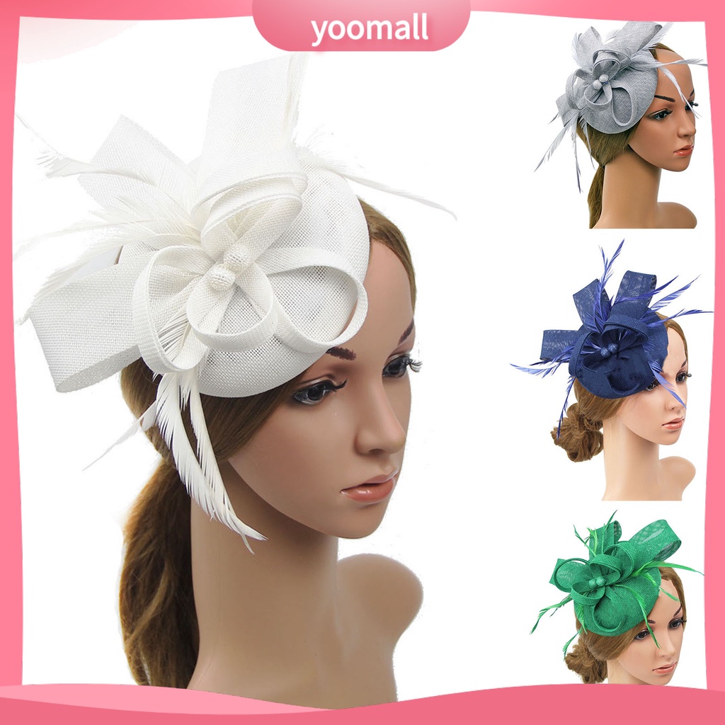 [YM] Mũ Beret Lưới Thắt Nơ Mini Đính Lông Vũ Giả