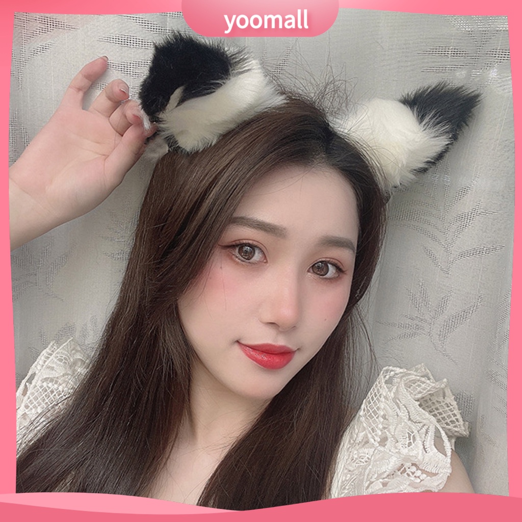 Băng Đô Tai Mèo Bông Chống Trượt Hóa Trang Lolita Dễ Thương Cho Nữ