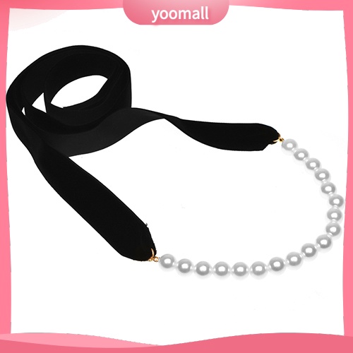 Vòng Cổ Choker Dây Nhung Thắt Nơ Đính Ngọc Trai Nhân Tạo Thời Trang