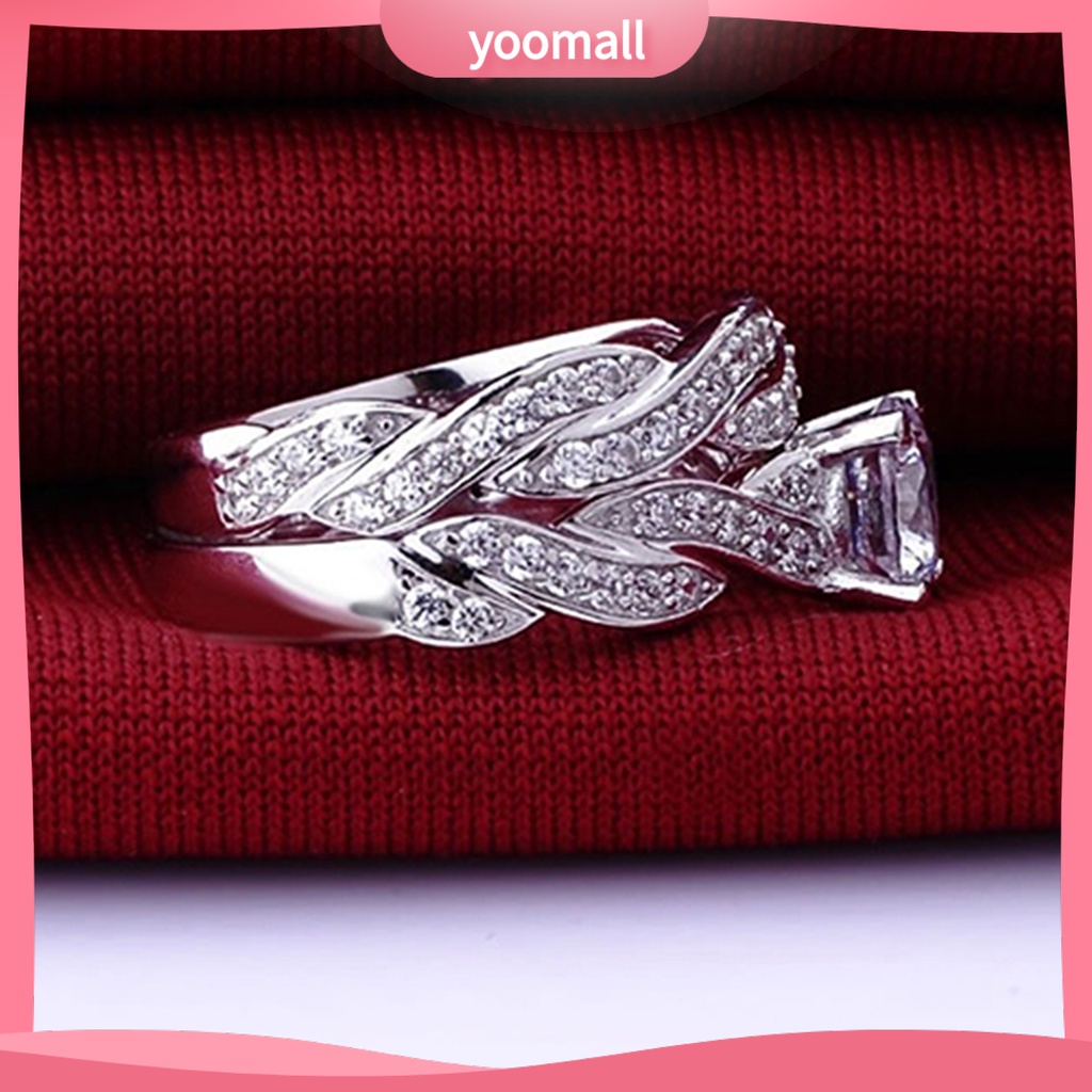 Set 2 Nhẫn Cưới Thiết Kế Chéo Đính Đá Thời Trang Cho Nữ