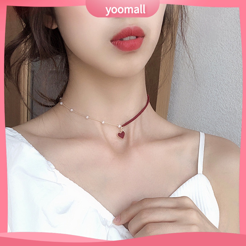 Vòng cổ Mặt Hình Trái Tim Đính Ngọc Trai Nhân Tạo Thời Trang