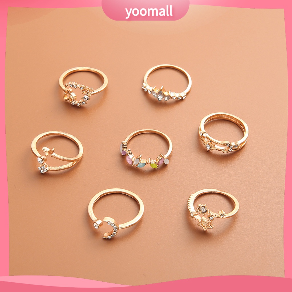 [YM] Set 7 Nhẫn Hở Hình Hoa Bướm Trọng Lượng Nhẹ Không Dễ Vỡ Thoải Mái Cho Nữ Hoạt Động Ngoài Trời