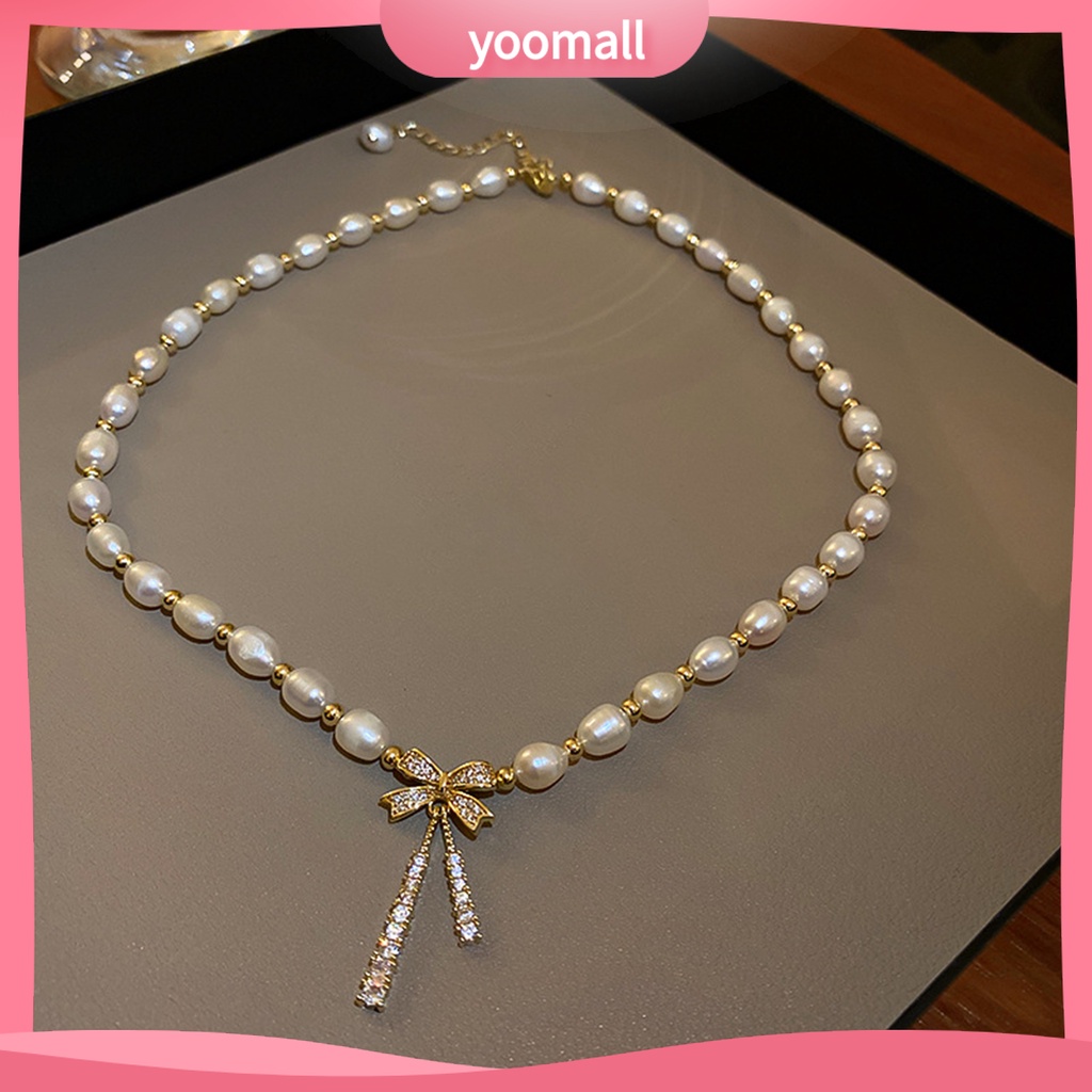 [YM] Vòng Cổ Choker Đính Ngọc Trai Giả Thắt Nơ Dễ Phối Đồ Cho Nữ