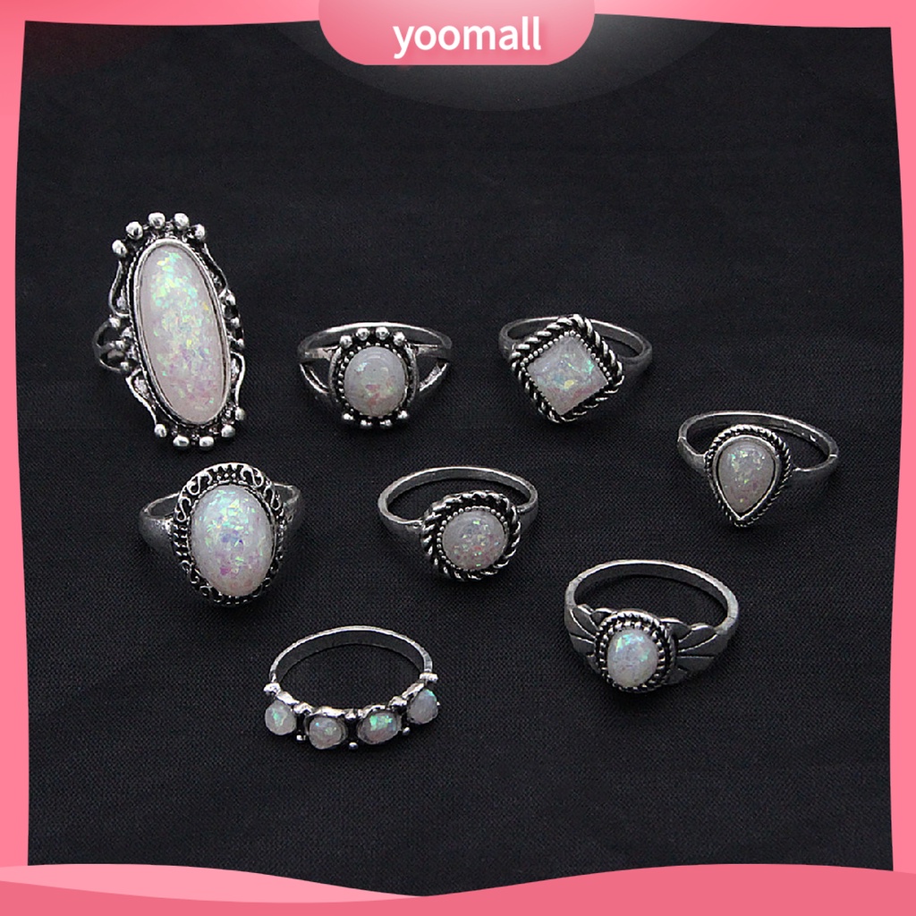 Set 8 Nhẫn Đeo Khớp Ngón Tay Nhiều Màu Sắc Thời Trang