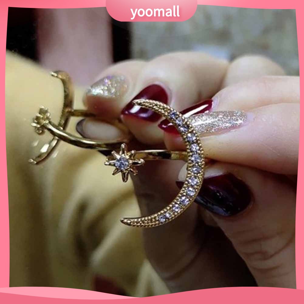 Nhẫn Hở Hình Trăng Sao Đính Đá Sáng Tạo Cho Nữ