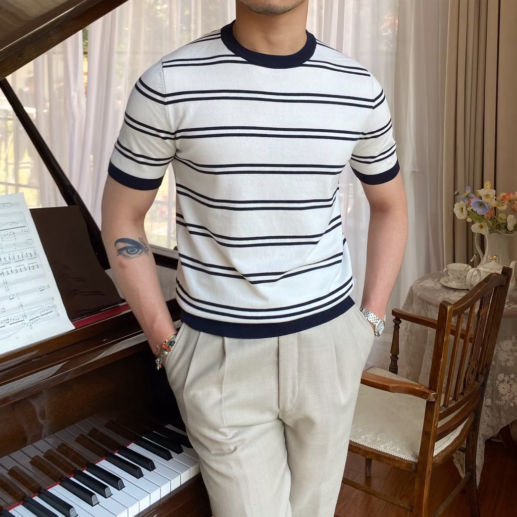 Ông Mr. Mr. Mr. Mr Áo Thun Ngắn Tay Cổ Tròn Họa Tiết Sọc Ngang Thời Trang Dành Cho Nữ