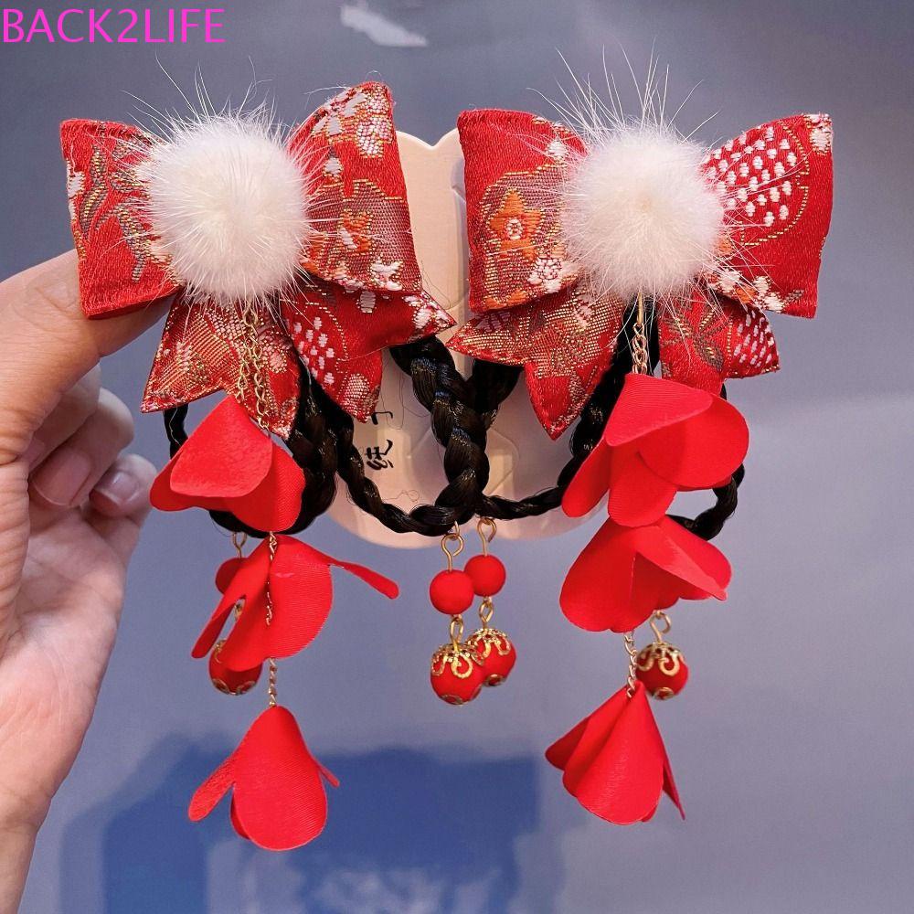 BACK2LIFE Trâm Cài Tóc Phối Tua Rua Hình Thỏ Phong Cách Hán Phục Bằng Nhung Kiểu Dáng Mới