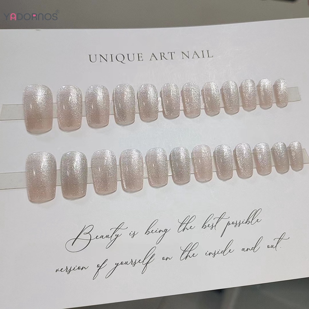 YADORNOS Móng Tay Giả Đính Kim Tuyến Lấp Lánh Phong Cách Pháp Cho Nữ