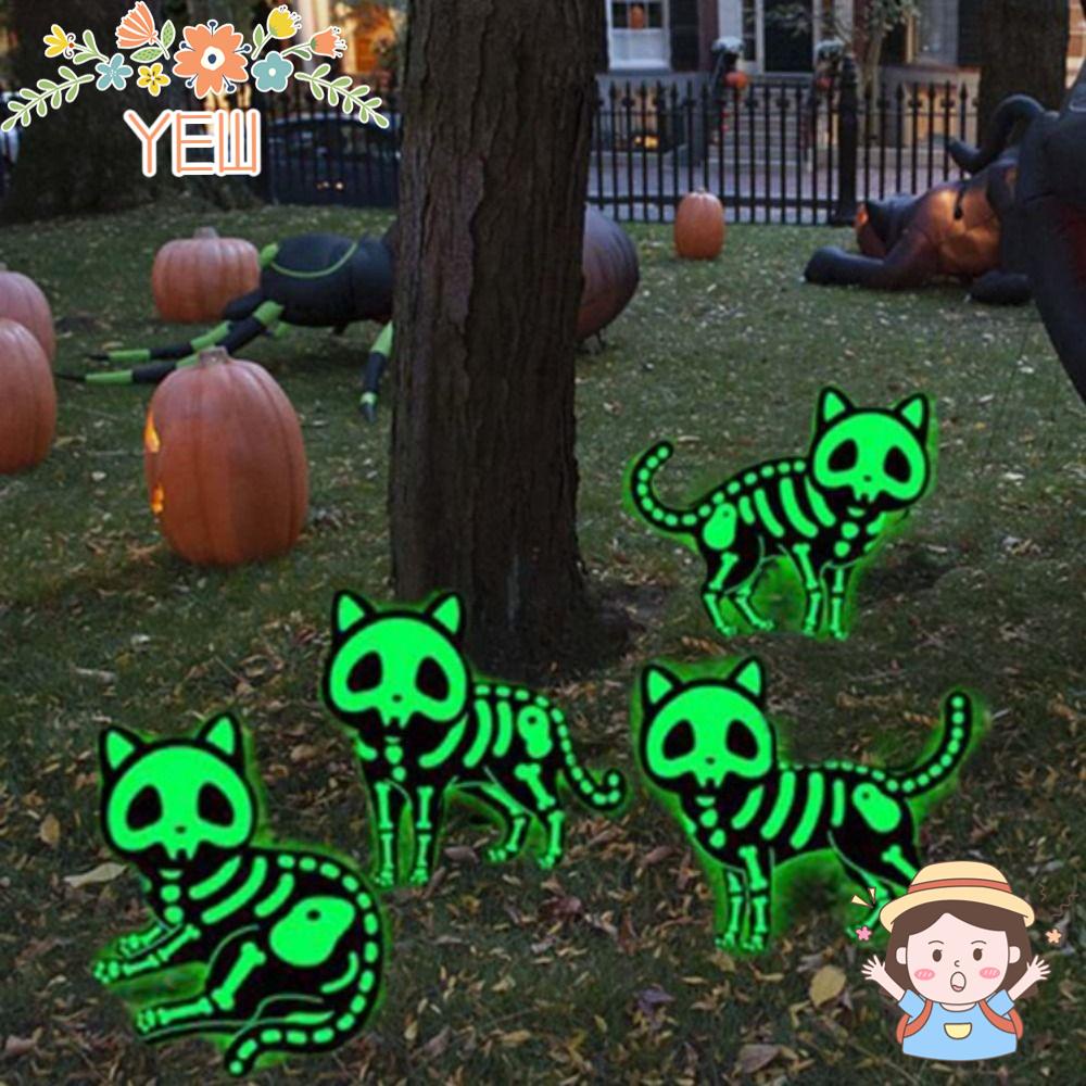 Set 4 Biển Báo Phản Quang Bằng Acrylic Hình Mèo Đen Trang Trí Halloween