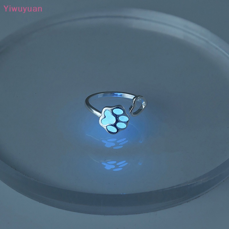 < Yiwuyuan > Nhẫn Dạ Quang Dạng Mở Hình Chân Mèo Có Thể Điều Chỉnh Quà Tặng Cho Cặp Đôi Nam Nữ Mới