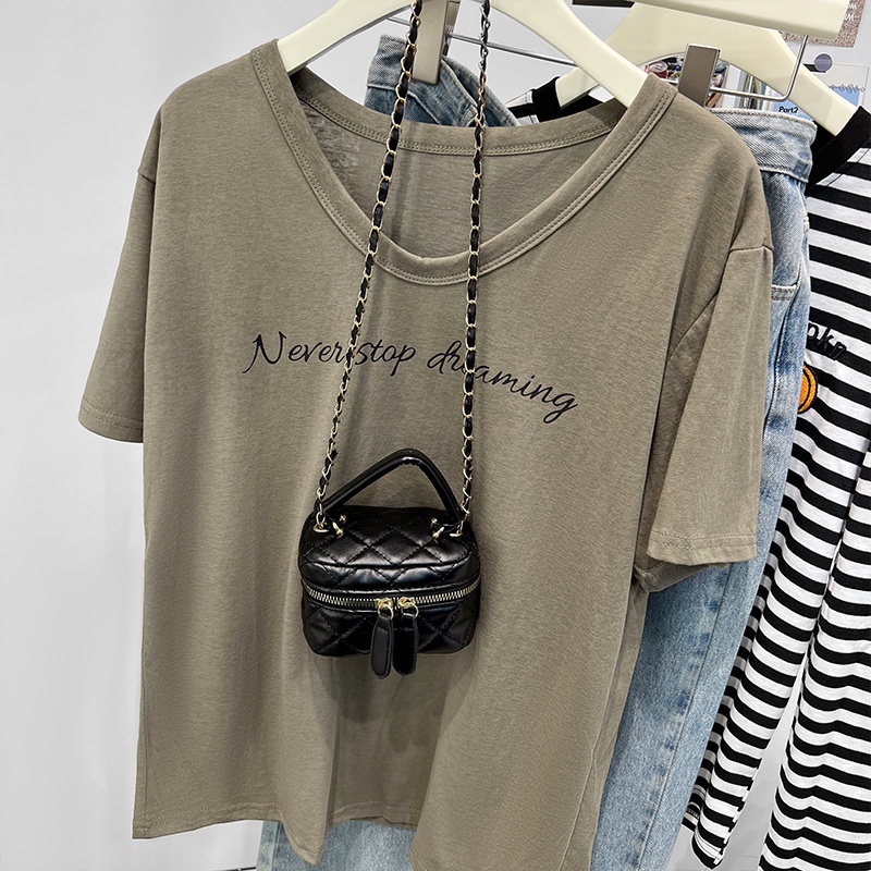 Áo Thun Nữ Ngắn Tay Cổ Chữ V in Chữ Thời Trang