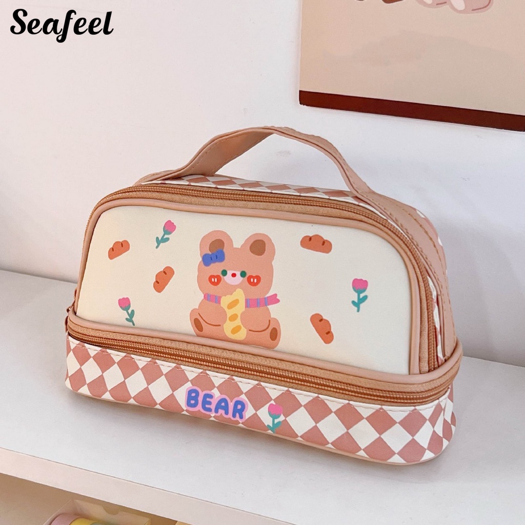 Bóp Viết Hai Lớp Chống Nước In Hình Thỏ Hoạt Hình Dễ Thương Kích Thước Lớn