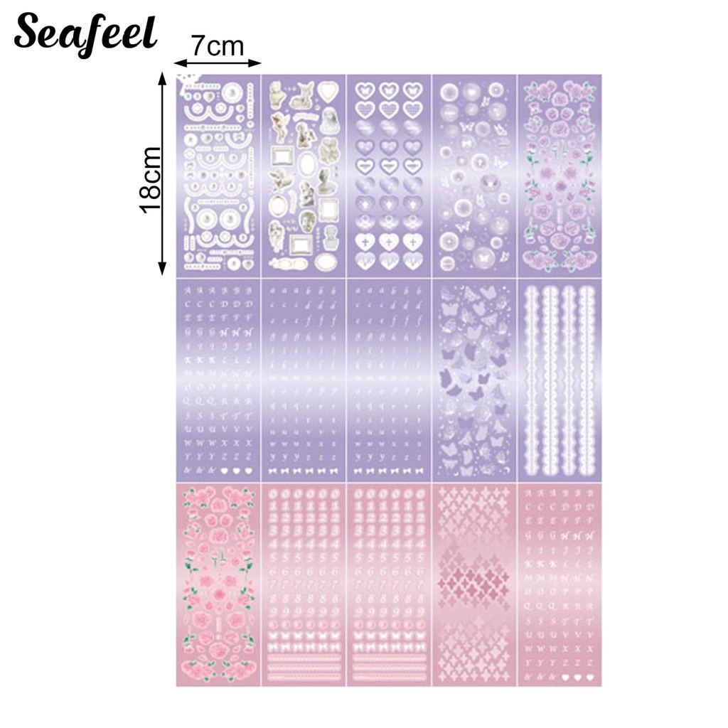 Set 30 Đề Can Dán Trang Trí Sổ Tay Hình Hoa / Bướm / Trái Tim Xinh Xắn