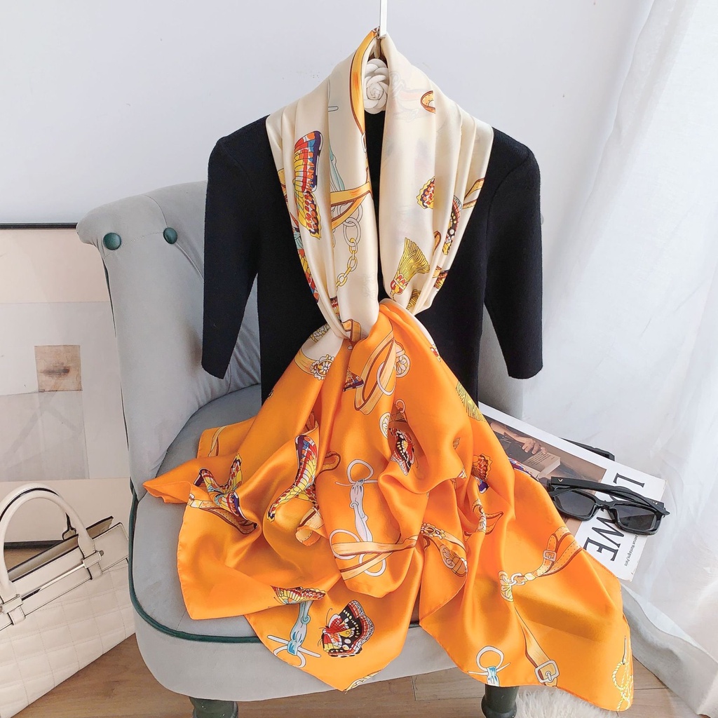 Khăn Quàng Cổ Chống Nắng Bằng Lụa Mỏng In Họa Tiết Thời Trang Phong Cách Hàn Quốc Cho Nữ