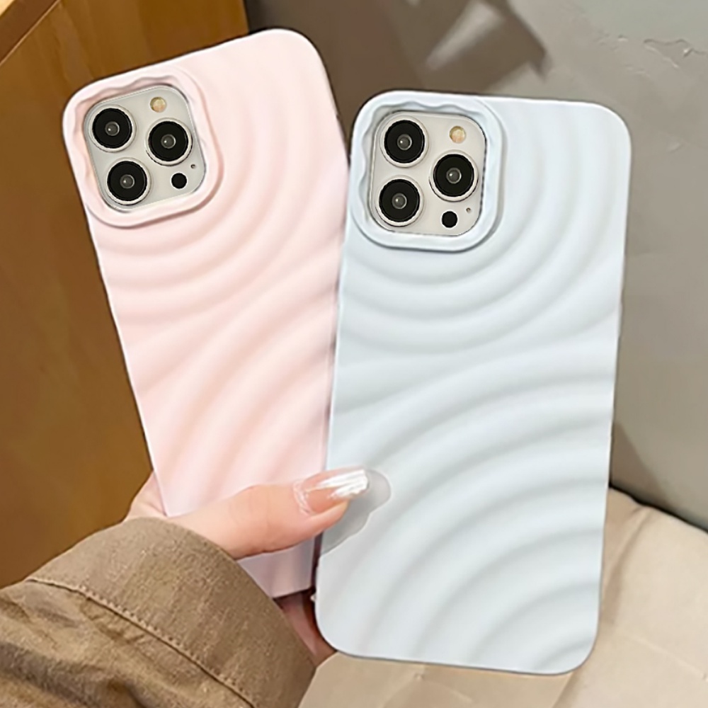 Ốp Điện Thoại TPU Mềm Chống Sốc Màu Trơn Họa Tiết Gợn Sóng 3D Cho IPhone 14 13 12 11 Pro Max X XR