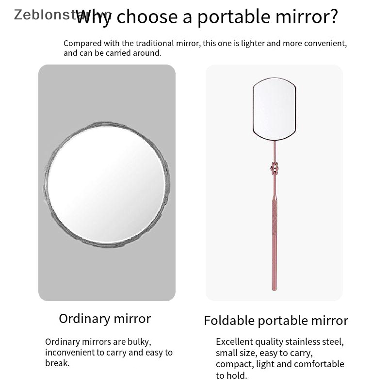 Gương Trang Điểm Bằng Thép Không Gỉ Tay Cầm Dài Có Thể Gập Lại