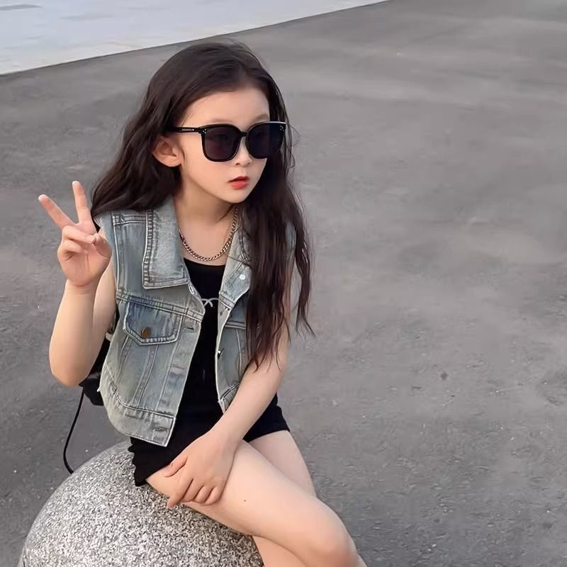 Áo Khoác Denim Không Tay Mùa Thu Mới Của Cô Gái Năm 2023