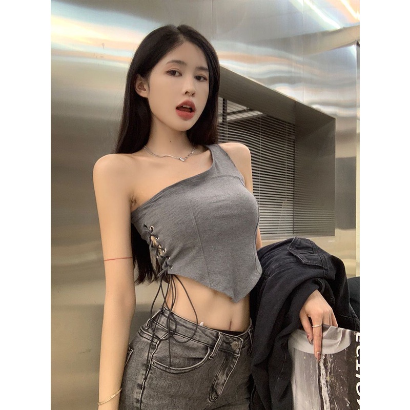 Áo Ống Lệch Vai Màu Trơn Phong Cách Mới Cho Nữ