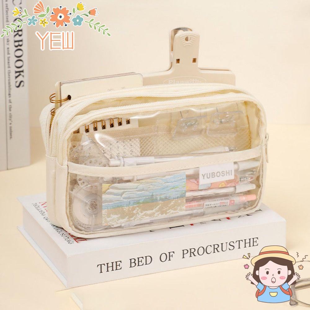 Túi Đựng Bút Bằng Vải Canvas PVC Trong Suốt Nhiều Ngăn Tiện Dụng