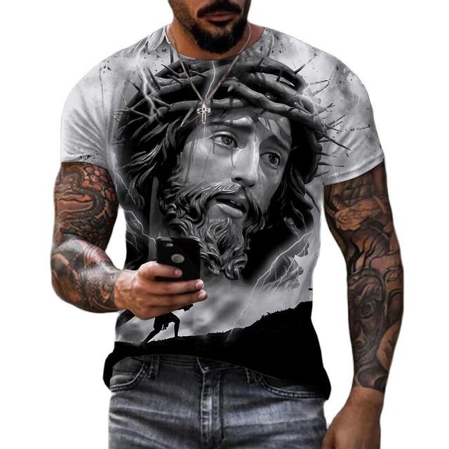 Áo Thun Tay Ngắn In Hình Chúa jesus christ 3d Thời Trang Mùa Hè 2023 Phong Cách harajuku Cho Nam