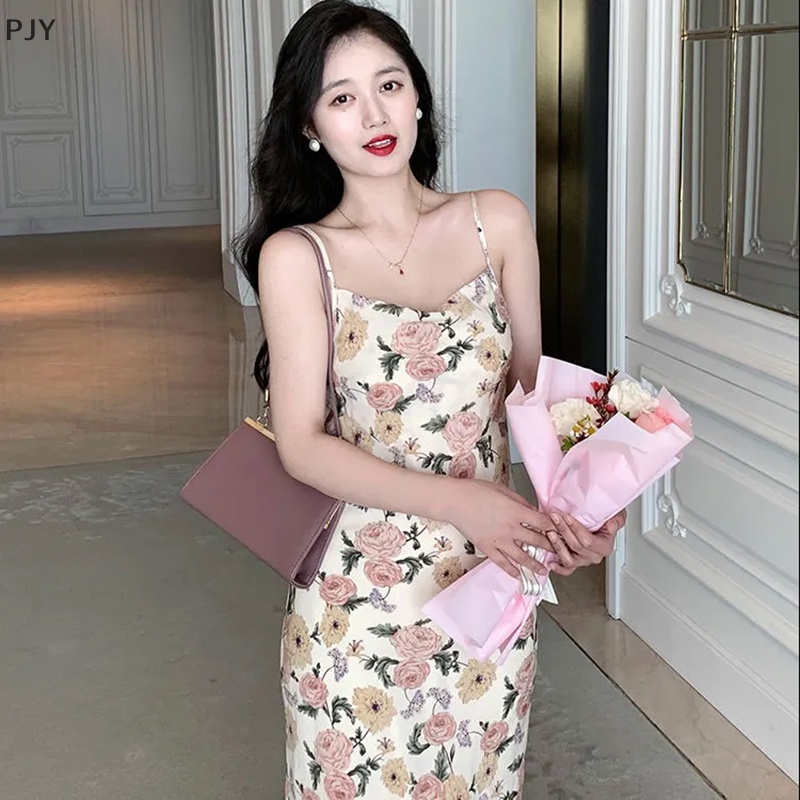 Đầm Midi Hai Dây Không Tay In Hoa Thời Trang Mùa Hè PJ