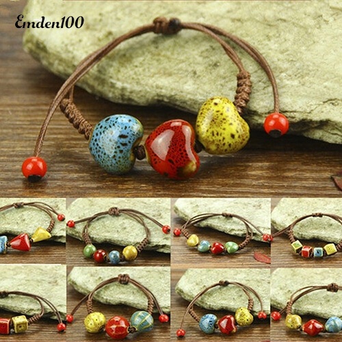 Vòng Tay Bện Dây Đính Hạt Gốm Phong Cách Bohemia