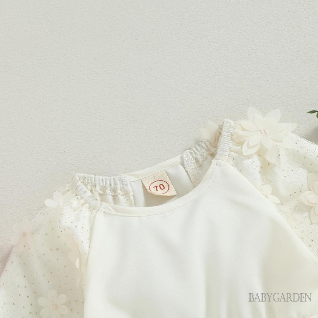 Bộ Áo Liền Quần Tay Dài Cổ Tròn In Hoa 3D Đính Kim Sa Lấp Lánh Thời Trang Mùa Xuân Cho Bé Gái