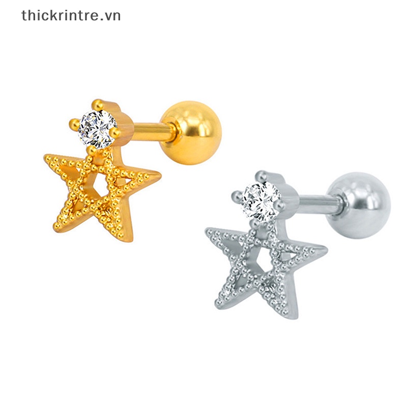 1 Khuyên Tai Xoắn Ốc Đính Đá Zircon Hình Ngôi Sao Năm Cánh