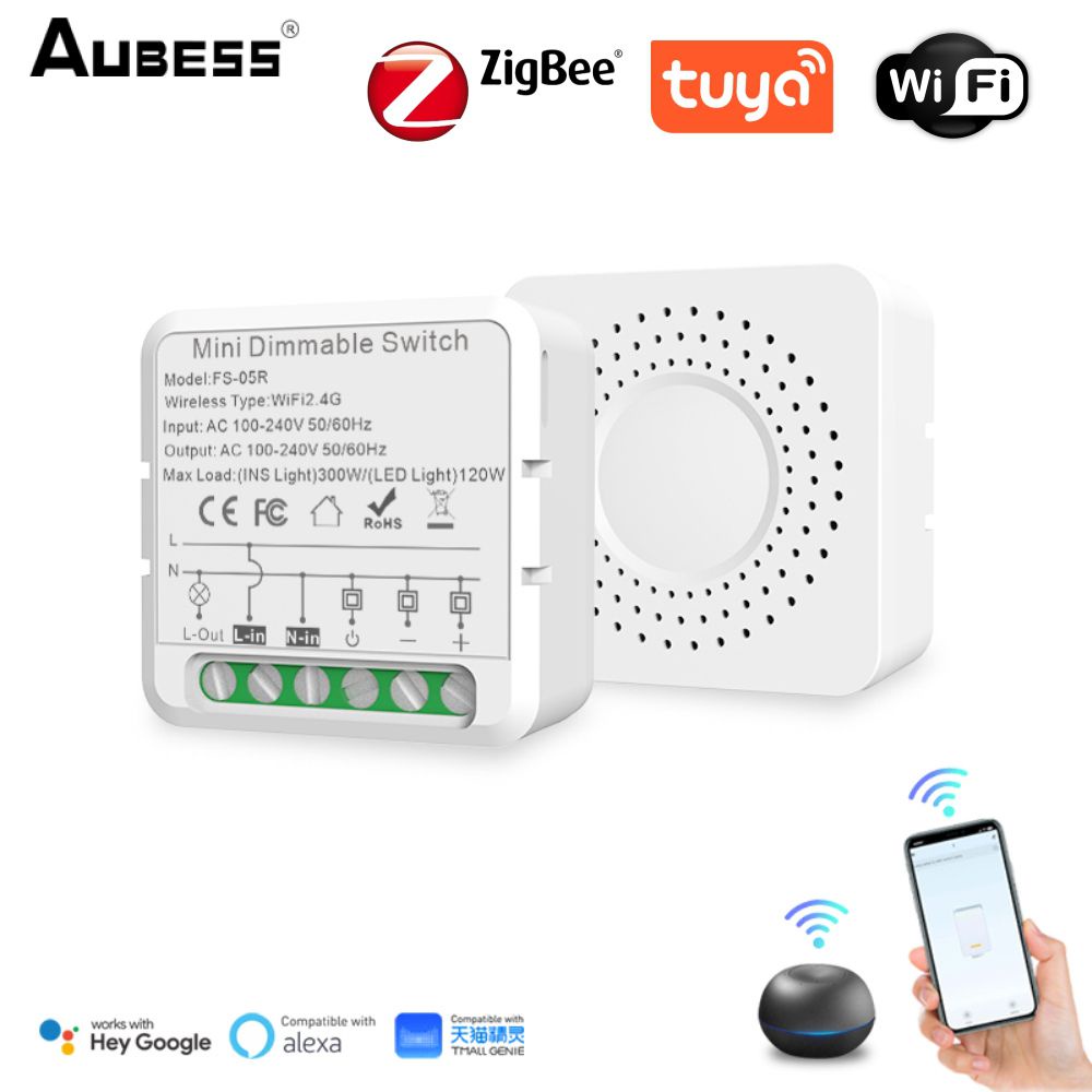 Aubess Tuya Zigbee/wifi Thông Minh Mờ Mô-đun Công Tắc Cầu Dao Ứng Dụng Giọng Nói Điều Khiển Từ Xa 1gang 10a Làm Mờ Vô Cấp Yunni