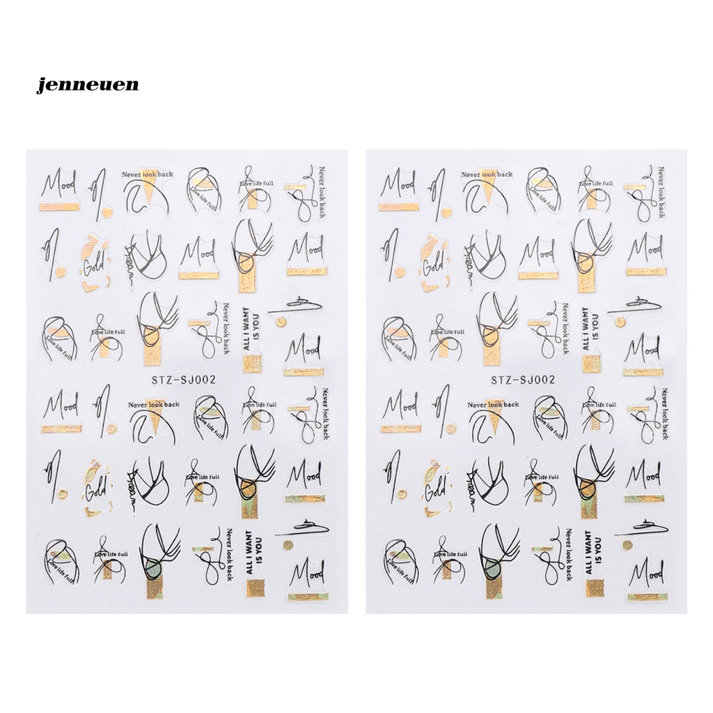 Set 2 Nhãn Dán Trang Trí Móng Tay Họa Tiết Hoa Lá Màu Đen Thời Trang Cho Nữ