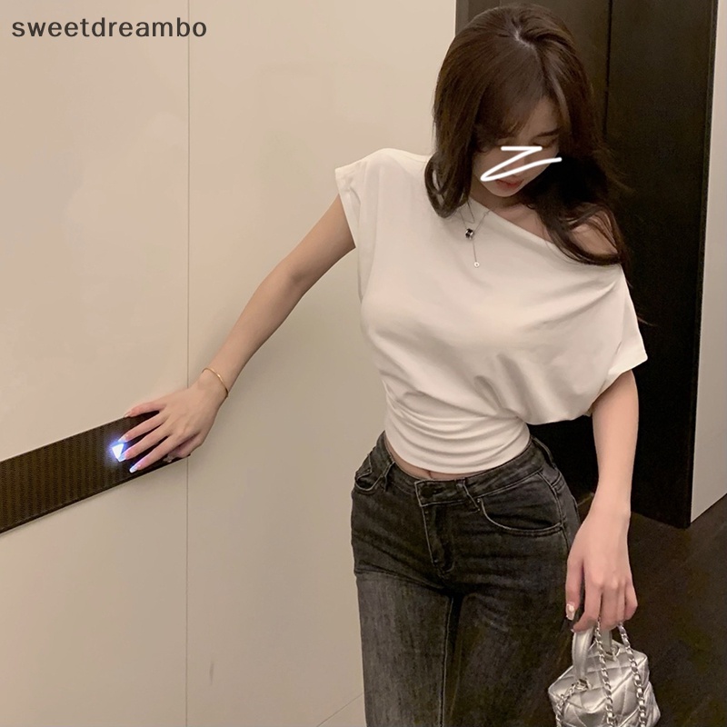 Áo thun ngắn tay hở vai gợi cảm mùa hè cho nữ áo Crop Top sang trọng màu trơn