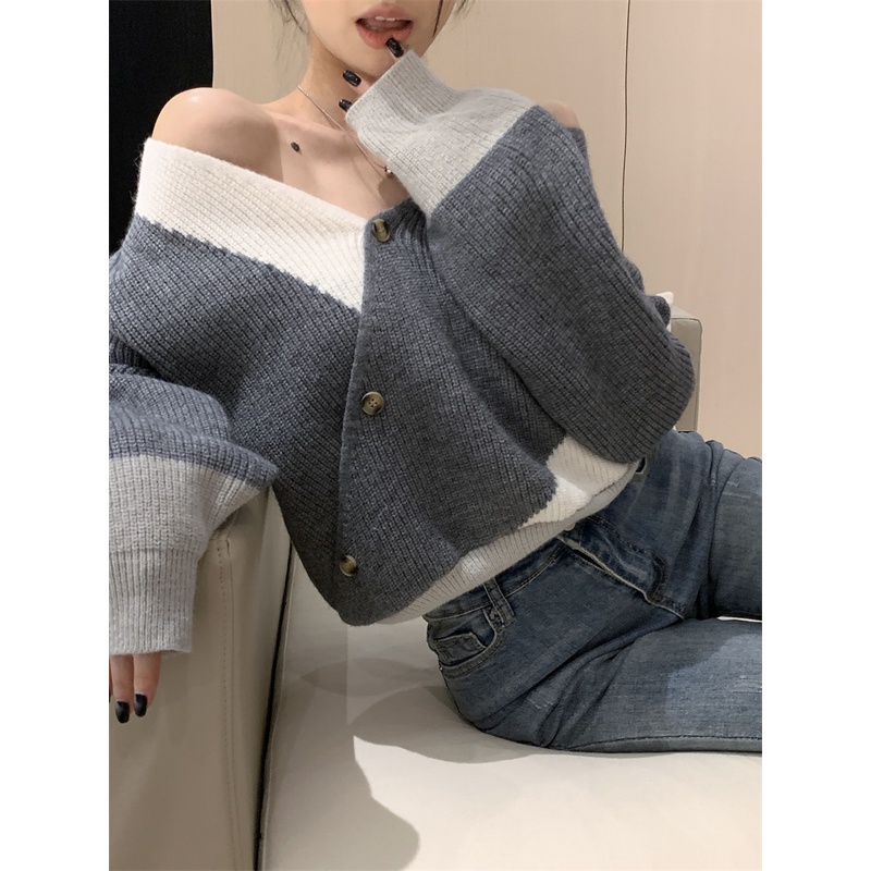 Áo sweater Dệt Kim Cổ V Tay Dài Thời Trang Thu Đông Cho Nữ