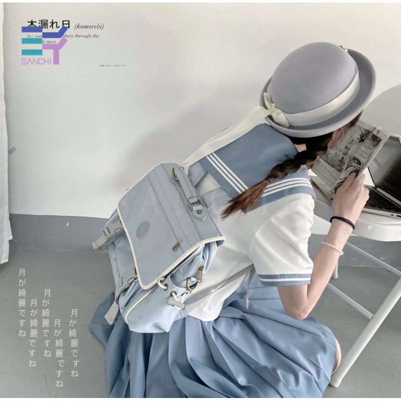 Sanchi Bộ Đồng Phục Nữ Sinh Nhật Bản Gồm Áo Ngắn Tay Và Chân Váy Xếp Ly Màu Xanh Xám