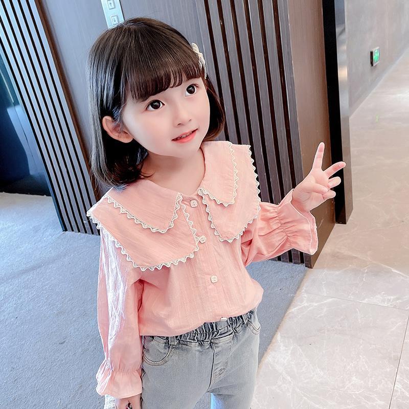 Áo Ren Tay Dài Màu Sắc Trơn Phong Cách Hàn Quốc Dành Cho Bé Gái