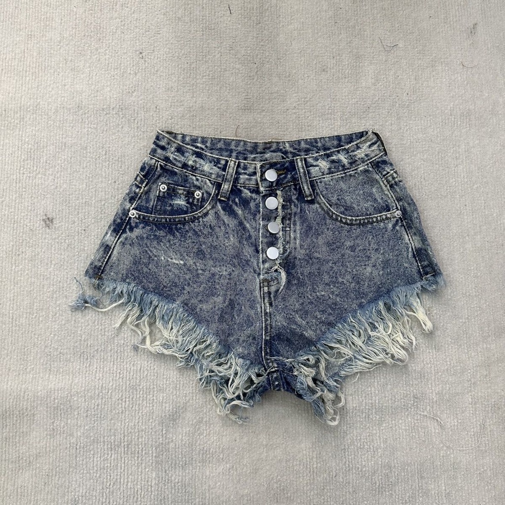 Quần Short Jean Lưng Cao Cài Một Hàng Nút Họa Tiết Bông Tuyết Sờn Phong Cách Âu Mỹ Thời Trang Mùa Hè 2023
