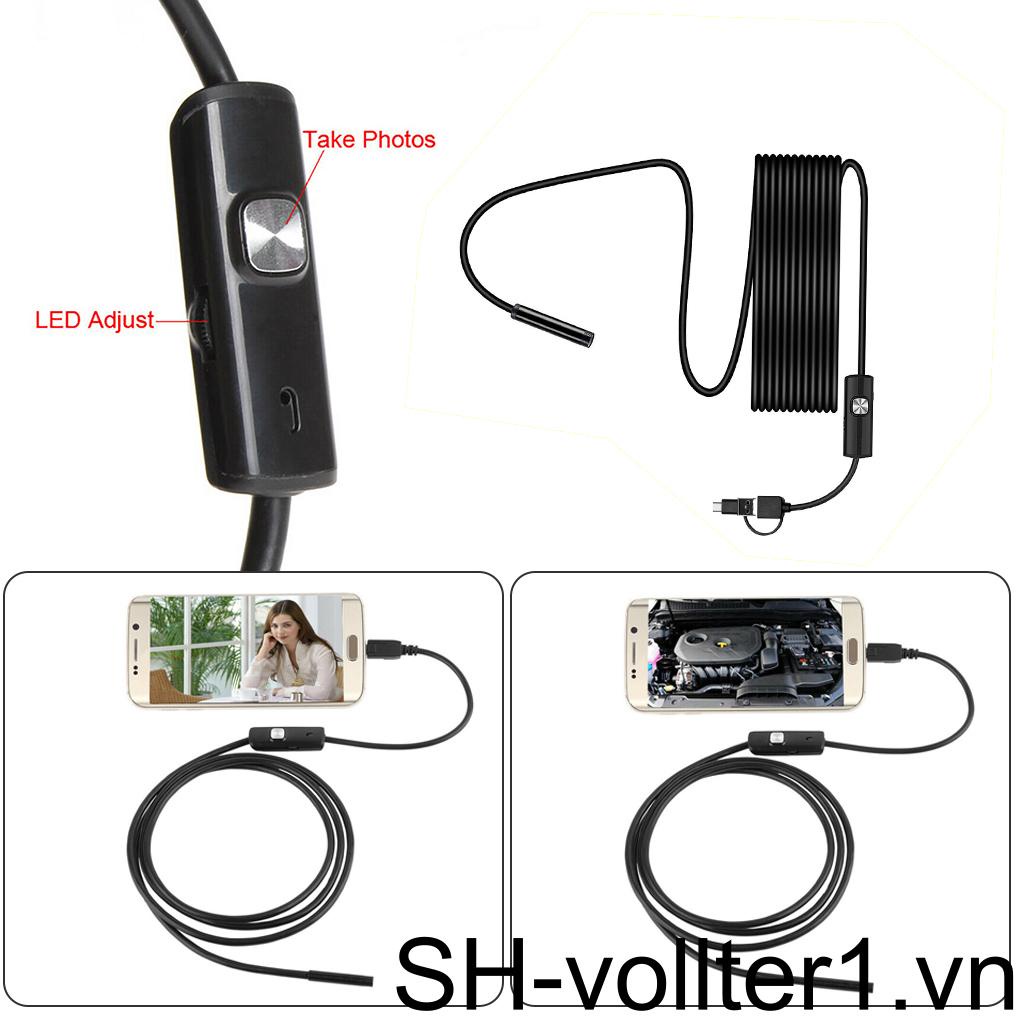 Camera Nội Soi 5 5mm IP67 Chống Nước 3 Trong 1 Cáp Dài 10m Cho Điện Thoại / Máy Tính