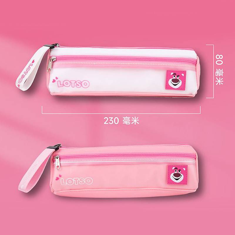 Kira Lotso Túi Đựng Bút Hai Ngăn Sức Chứa Lớn Hình Gấu Dâu Tây Dễ Thương