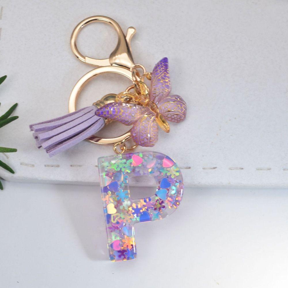 Set 26 Móc Khóa Hình Bông Tuyết / Bướm / Bông Tuyết Phối Tua Rua Màu Tím Z 26