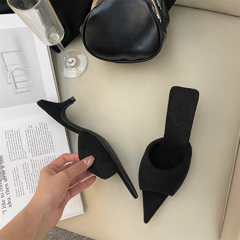 Dép Cao Gót Da Lộn Mũi Nhọn Chống Trượt Thời Trang Pháp Quý Phái Dành Cho Nữ 02667