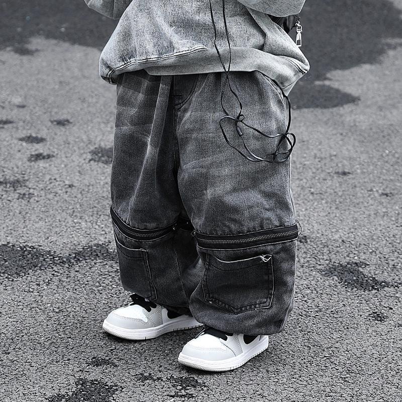 Thiết kế thời trang cho bé trai quần jean có dây kéo có thể tháo rời mát mẻ quần harem