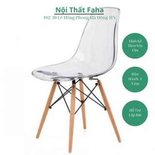 Ghế cafe Eames trong suốt chân gỗ đan - Ghế Cafe - Ghế Ăn - Ghế Nhà Hàng - Ghế Trà Sũa - Ghế Khách Sạn - Ghế bar - Ghế B