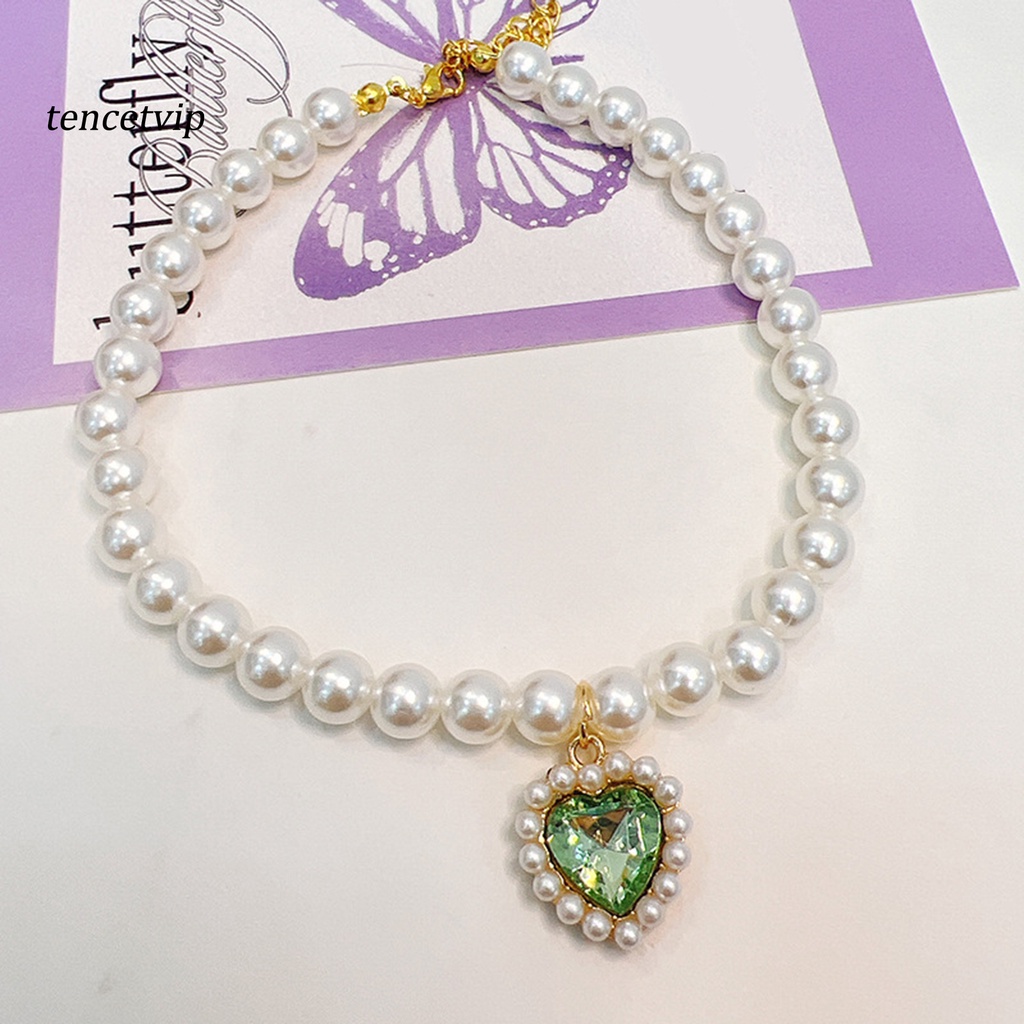 Vòng Cổ Đính Hạt Ngọc Trai Giả Hình Trái Tim Dành Cho Thú Cưng