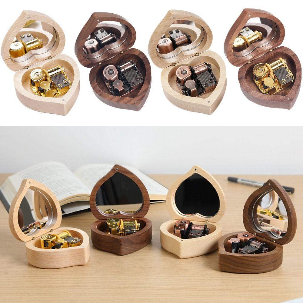 Hộp Nhạc Bằng Gỗ Hình Trái Tim Có Gương Dùng Làm Quà Tặng Sinh Nhật / Valentine