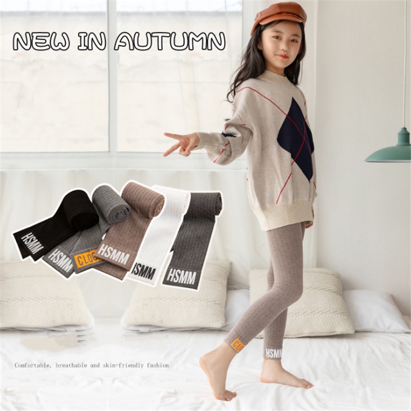 Quần Legging Cotton Lưng Thun Co Giãn Họa Tiết Kẻ Sọc Thời Trang Xuân Thu Mới Cho Bé Gái